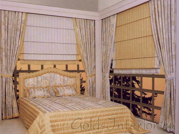 Римские шторы в интерьере спальни